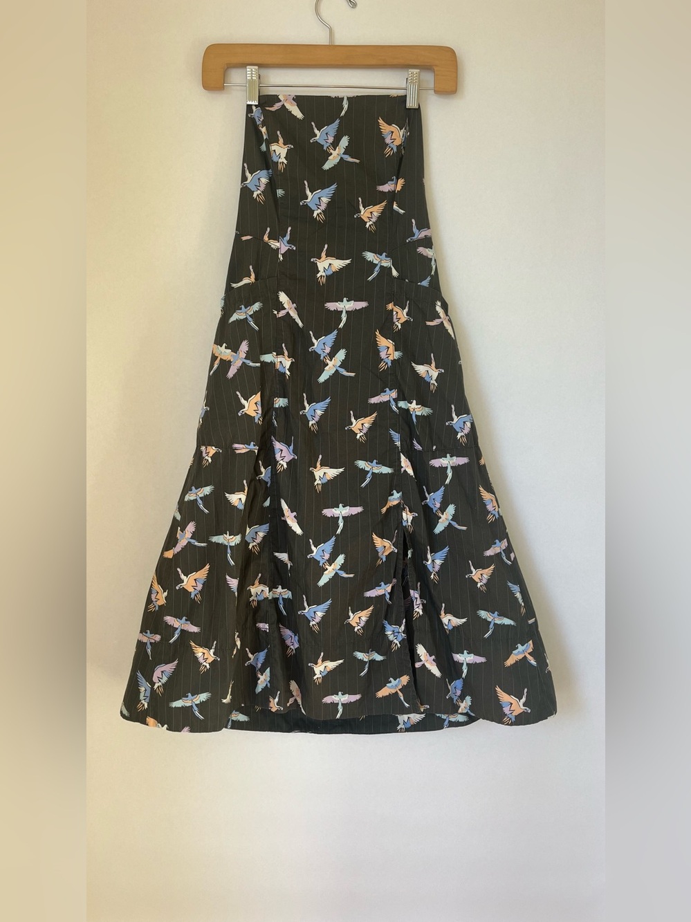 Free People Black Long Dress with Pastel Bird Print